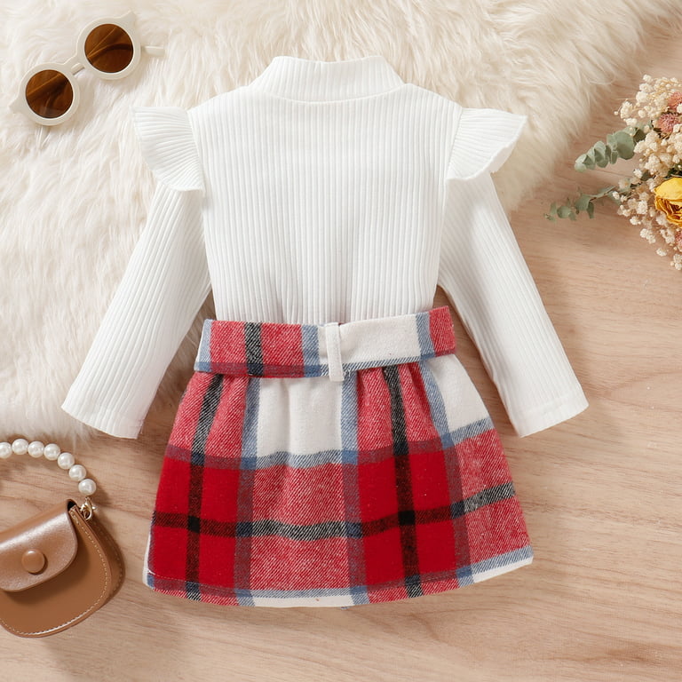 Dezsed Toddler Baby Girls Fall Winter Clothes Sets Clearance Round-Neck  Blouses Long Sleeve And Plaid Skirt Suit Fashion Two Piece Set 9M-4Y  Boutique