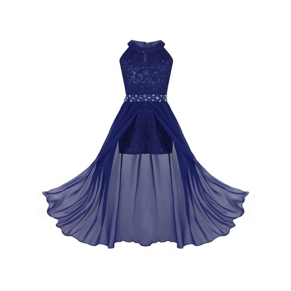 Fldy Kids Girls Shiny Sequins Flower Dress Sparkle Wedding Pageant Dance Romper Maxi Gown Dresses Blue 6