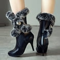 thumbnail image 4 of Fuzzy Snow Boots for Women Elegant Dressy Stiletto Winter Booties Zip up Furry Lined Mid Calf Boots, 4 of 8