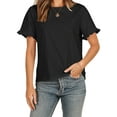 thumbnail image 4 of Liher Women Short Sleeve Tshirts Round Neck Basic Summer Tops Ruffle Short Sleeve T-shirts Trendy Casual Plain Blouse Tee Shirts Black M, 4 of 8