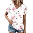 thumbnail image 2 of Jacenvly 2024 new plus size womens clothes Fashion Women's Printed Button-up Short Sleeve Top Shirt T-shirt Top Shirt breathable Floral v neck t shirts t-shirts womens summer Multicolor, 2 of 5