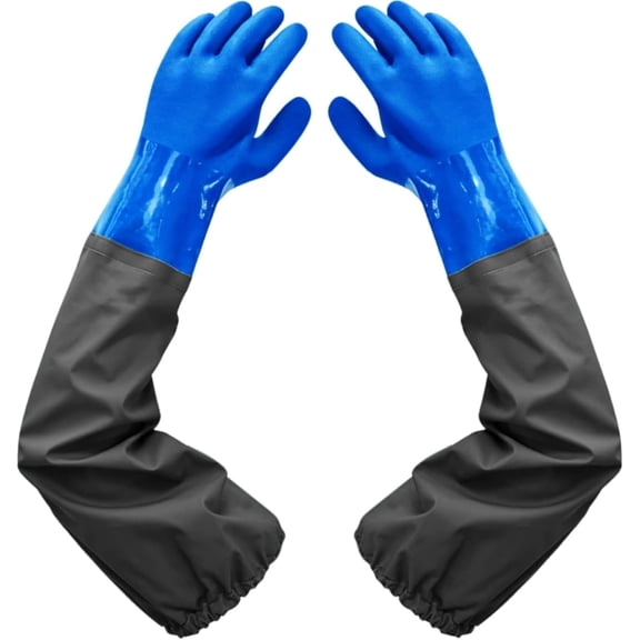 Long Rubber Gloves Elbow Length Chemical Resistant Gloves with Cotton Lining Waterproof Gloves, 25 inches, Large