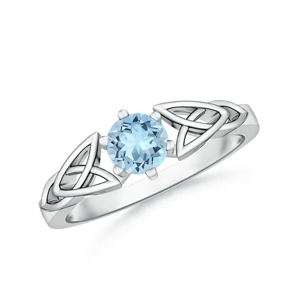 ANGARA Natural Solitaire Round Aquamarine Celtic Knot Engagement Ring in 14K White Gold for Women (Size-5mm) | March Birthstone, Anniversary, Jewelry Gift for Women | Natural Aquamarine Ring