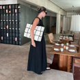 thumbnail image 5 of Vestido largo liso de retales tejido a la moda para mujer, vestido largo elegante con cuello redondo sin mangas y dobladillo suelto, ropa de verano para ir al trabajo, 5 of 5