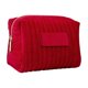 thumbnail image 2 of Neceser de terciopelo a rayas bordadas | Neceser rojo impermeable para maquillaje | Organizador de viaje suave para brochas y pintalabios | Estuche portátil de 17 x 12 x 9 cm, 2 of 6