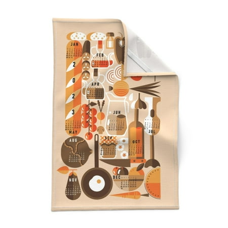 

Printed Tea Towel Linen Cotton Canvas - 2023 Calendar Retro Mid Mod Months Kitchen Egg Print Decorative Kitchen Towel by Spoonflower
