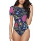 thumbnail image 1 of Balery Floral Body de cuello redondo de manga corta para mujer Tops de manga corta Tops básicos-Large, 1 of 7