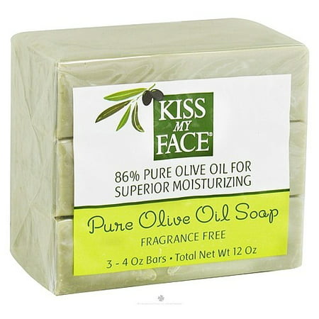 Kiss My Face Naked Pure Olive Oil Bar Soap, 4oz Bars, 3