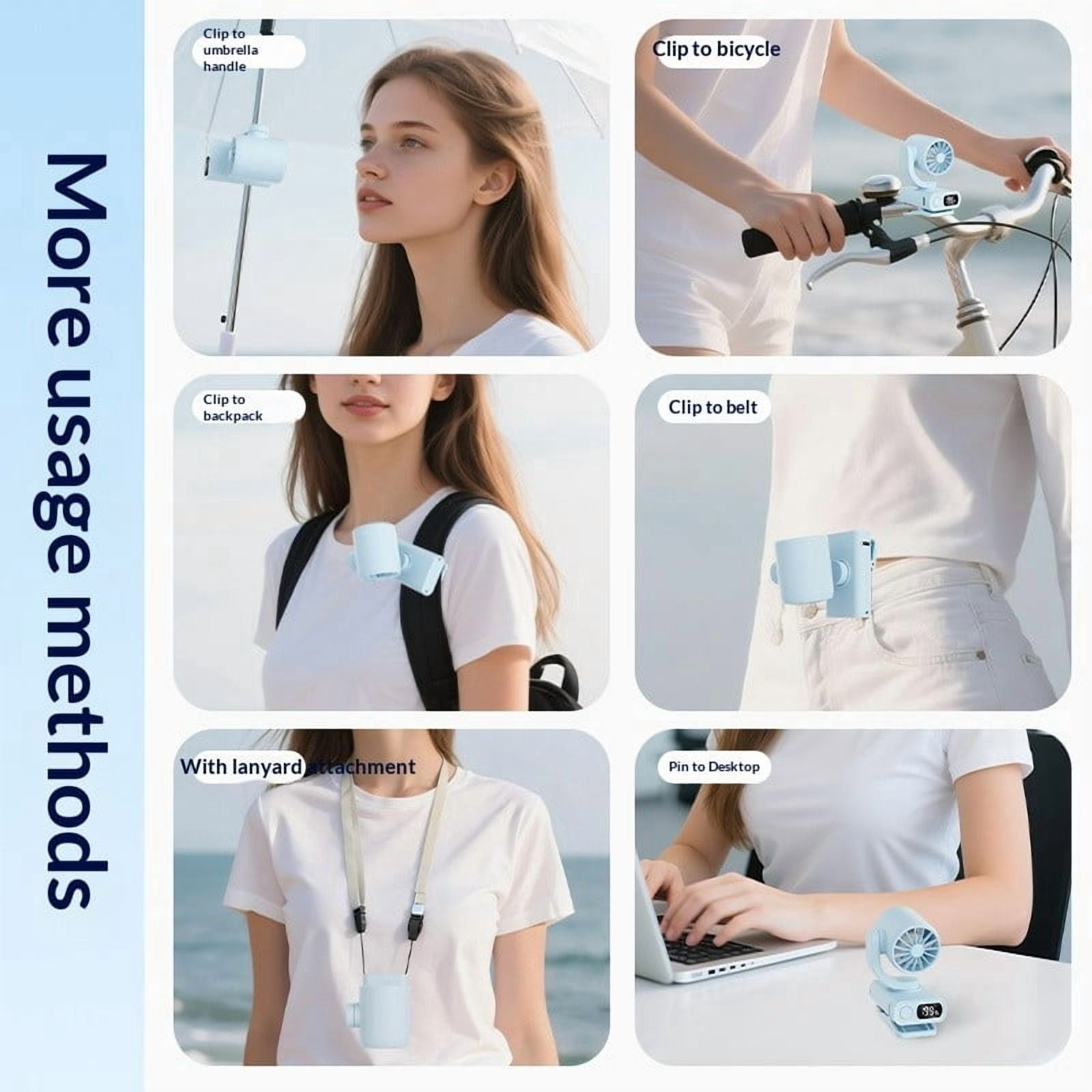 Clip On Neck Fan, 5 Speeds & 1200mAh Rechargeable, Quiet Mini Portable Clip Fan for Office Travel Stroller Umbrella, 2.48x3.27x1.97in