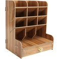 thumbnail image 1 of Estante de almacenamiento de escritorio de madera, portalápices multifunción, caja de papelería, organizador de escritorio con múltiples ranuras para suministros de arte para escuela, hogar, 1 of 5