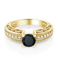 thumbnail image 2 of Gem Stone King 18K Yellow Gold Plated Silver Black Zirconia Engagement Filigree Ring for Women (2.09 Cttw, Round 6MM, Gemstone Birthstone, Size 9), 2 of 4