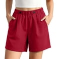 thumbnail image 2 of ITSAME Womens Plus Size Cotton Linen Shorts Elastic Waist with Pockets Summer Loose Casual Shorts Red Size 4XL, 2 of 6