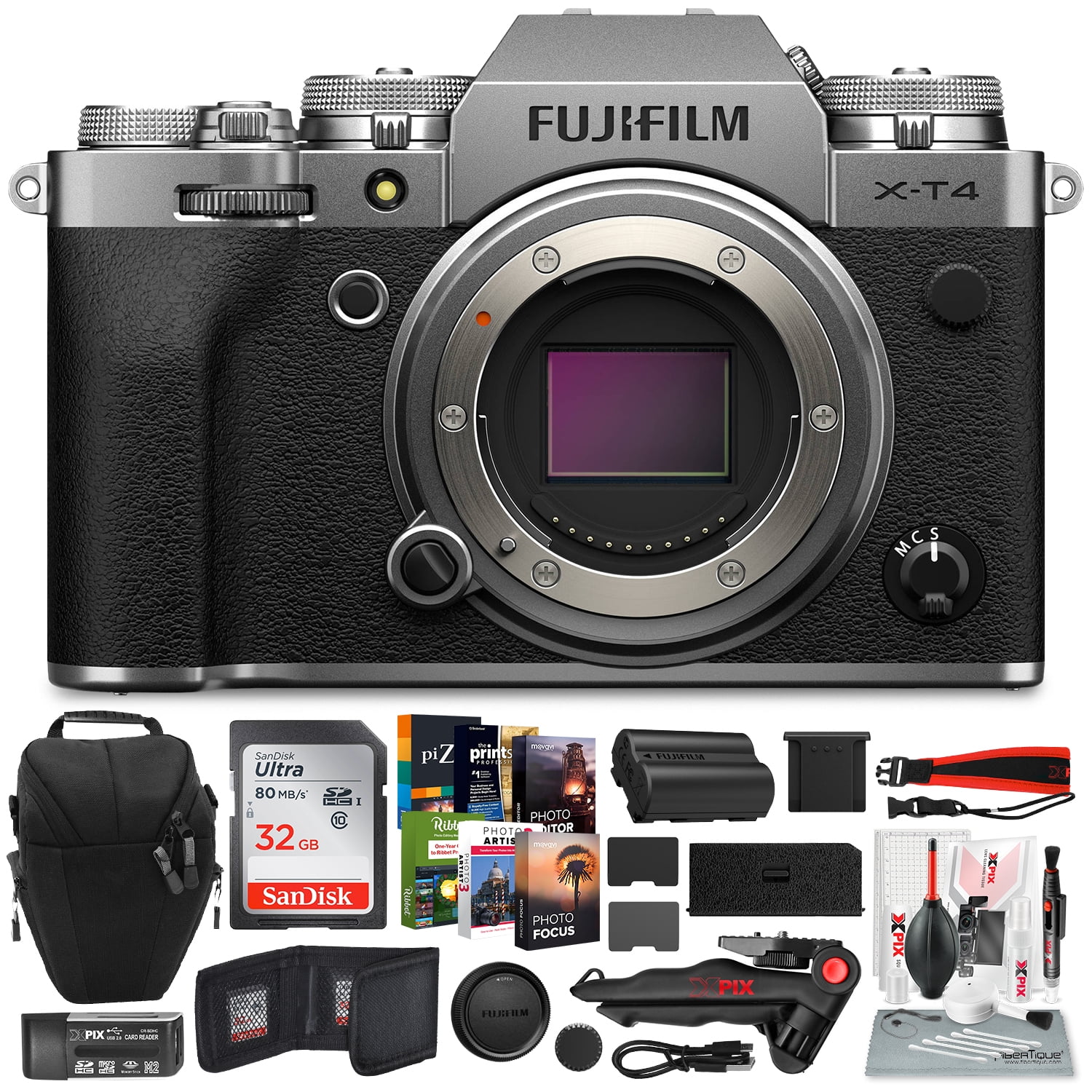 FUJIFILM XT4 Mirrorless Digital Camera (Silver) with 32GB Memory Card