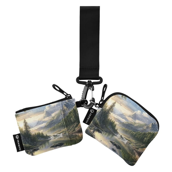 Portable Coin Purse Two 4.13x4.13 Iinches 4.13x3.5 Inches Wrist Coin Purse Keys Coin Purse Portable Women's Purse Mountain River