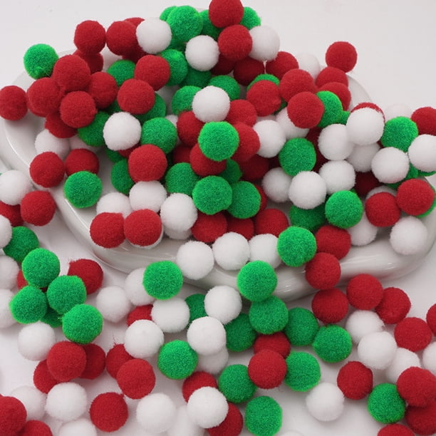 XmhyTop-A Suministros para manualidades: 200 pompones esponjosos de 1,5 cm para decorar fiestas, manualidades, adornos navideños, verde y rojo.