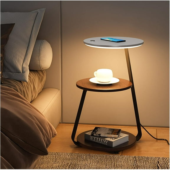 Smart Nightstand with Adjustable LED Lights, Wireless Charging, Open Storage Shelf, Modern Bedside Table, Stylish End Table for Bedroom Storage and Organization