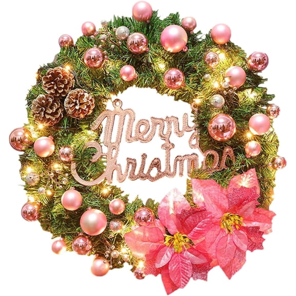 Bwiyojiz Home Decor Christmas Decorations Wreaths for Front Door 16 Wreath with Lights Artificial Flowers, Gifts for Mom