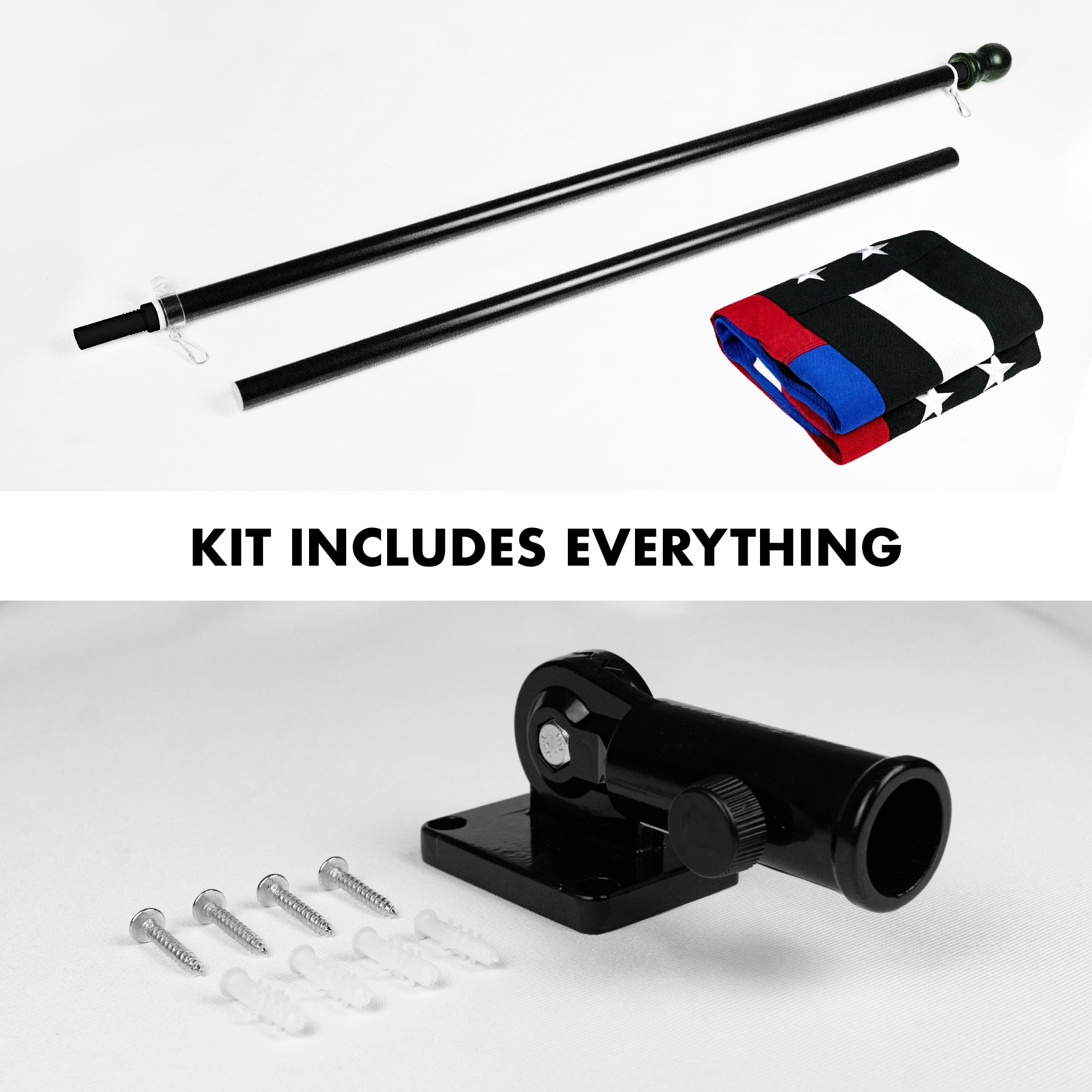 G128 - 6 Feet Tangle Free Spinning Flagpole (Black) Thin Blue&Red Line Flag Brass Grommets Spun Polyester 3x5 ft (Flag Included) Aluminum Flag Pole