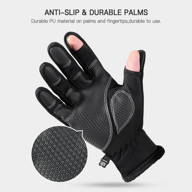 Winter Fishing Gloves with Finger Holes Waterproof Windproof Winter Fleece  Gloves for Fishing Hiking Camping