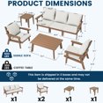 thumbnail image 3 of FOOWIN 7-Piece Patio Furniture Set, HDPE Outdoor Conversation Set with 5 Seating & Cushions, Perfect Patio Sofa Set for Garden, Porch, Backyard, Teak Frame with Beige Cushion, 3 of 7