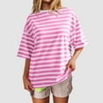 thumbnail image 4 of T-shirts à Manches Courtes Rayés Surdimensionnés pour Femmes Col Rond Basique Décontracté Été, 4 of 6