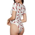 thumbnail image 3 of KLL Women 's Crew Neck Bodysuit Jumpsuits Chili Print Short onesies Stretch T Shirts, 3 of 7