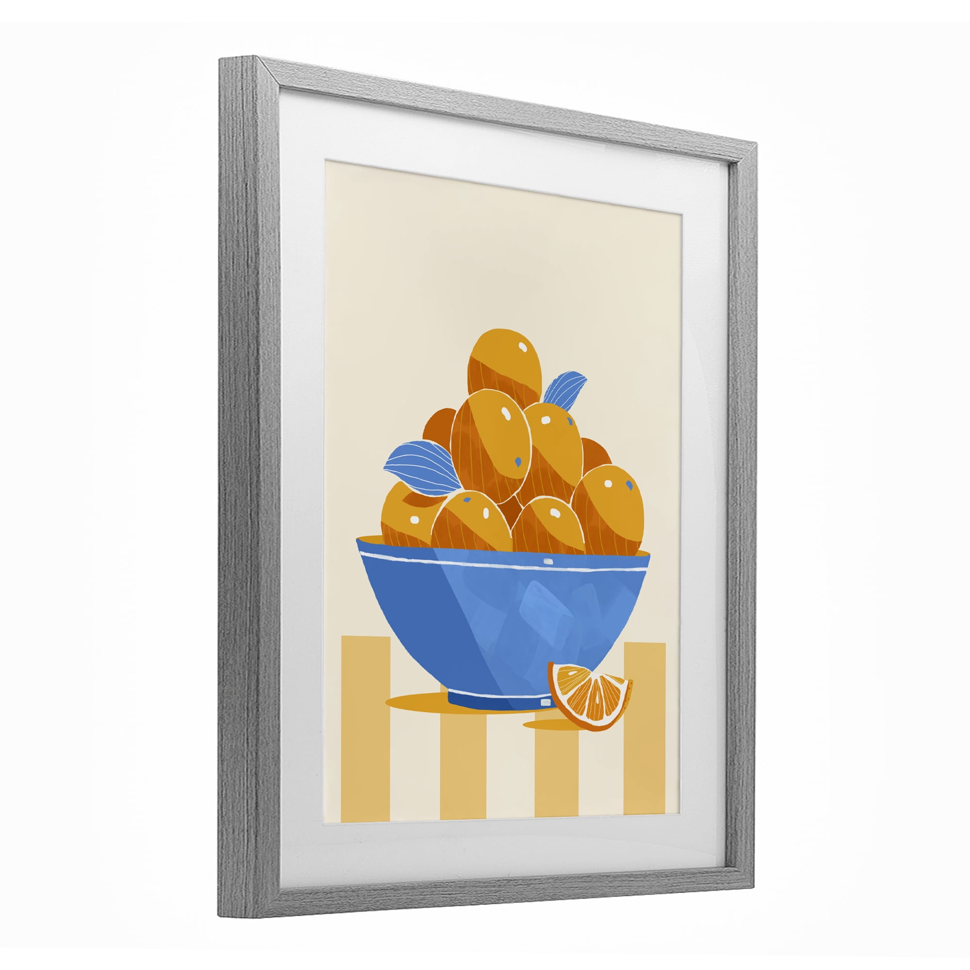 Stupell Industries Orange Citrus Bowl Striped Gray Framed Print Under Glass, design by Lucca Sheppard