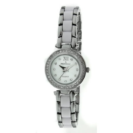 Peugeot Women's 7073WT Acrylic Link Crystal Accented Silver-tone White Watch
