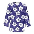 thumbnail image 2 of 3/4 Manga Superior Impresa Botón Suelto Cuello Redondo Camiseta, Tops Sueltos para las Mujeres, 2 of 5