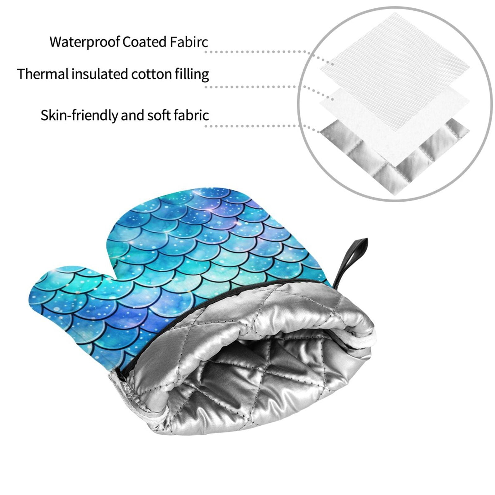Mermaid Scales Fish Scale Blue 4Pcs Oven Mitts and Pot Holders Sets Oven Kitchen Gloves Hot Pads for Cooking BBQ Baking Grilling