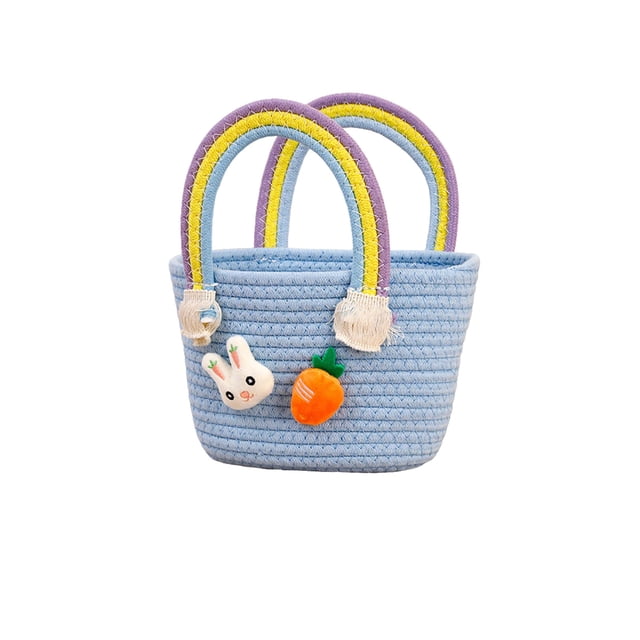 Blue Easter Bunny Storage Basket With Cotton Rope Design Candy Egg Basket For Party Decoration Handbag Style Outdoor Picnic Basket For Sweets Toys Home Organization