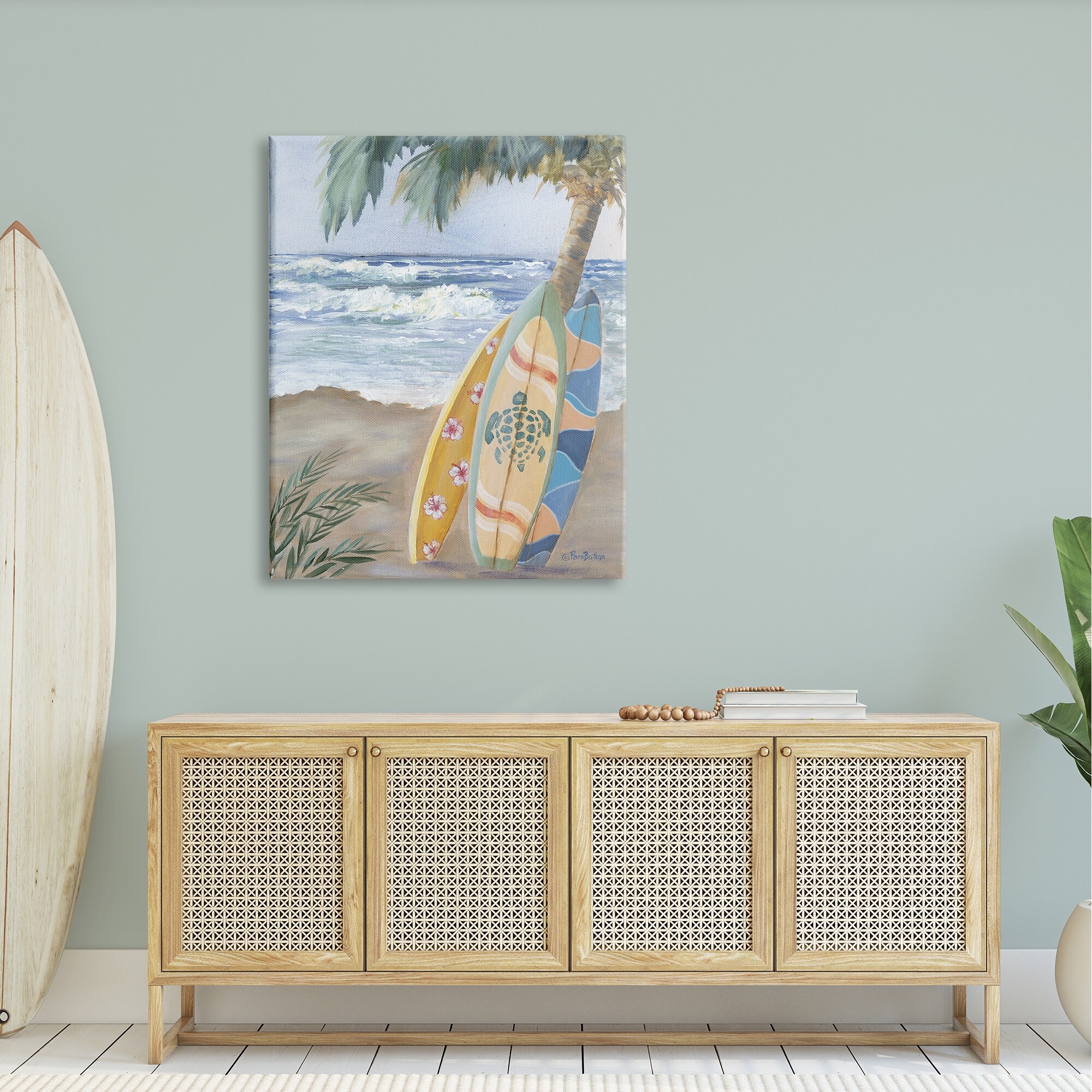 Stupell Fun Summer Surfboards Leaning Palm Tree Landscape Painting Gallery Wrapped Canvas Print Wall Art