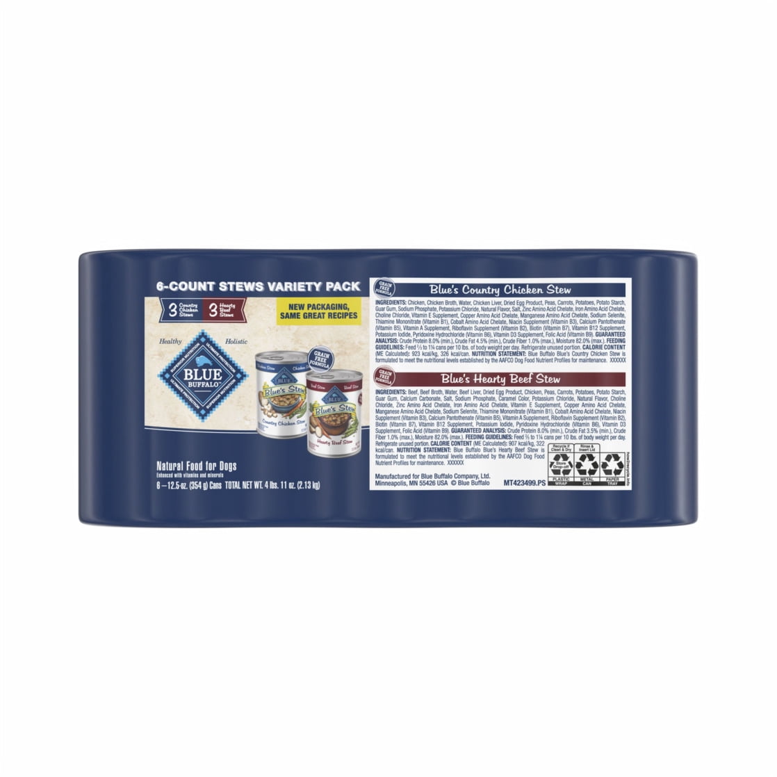 (3 pack) Blue Buffalo Blue's Stew Natural Wet Dog Food, Hearty Beef & Country Chicken Variety Pack