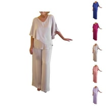 Women's Festive Elegant 2 Piece Pants Suit Shirt And High Waist Pants Suit Large Sizes Tulle Evening Suit Sets Two Piece Outfit Set Mother Of The Bride Suit Summer Capri Pants For Women