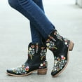 thumbnail image 3 of Cowboy Boots for Women 2025 Winter Fall Retro Flower Embroidered Leather Pointed Toe Wide Mid Calf Cowgirl Boots Boho Vintage Short Dress Ankle Booties, 3 of 7