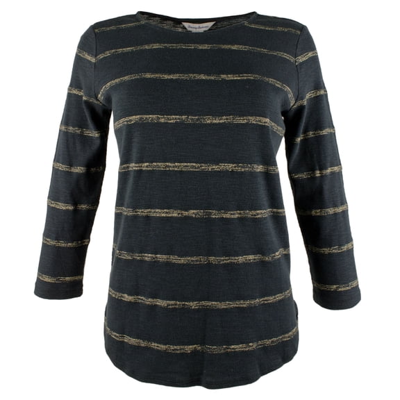 Women's Ashby Metallic Stripe 3/4 Sleeve T-Shirt Blck X-Large