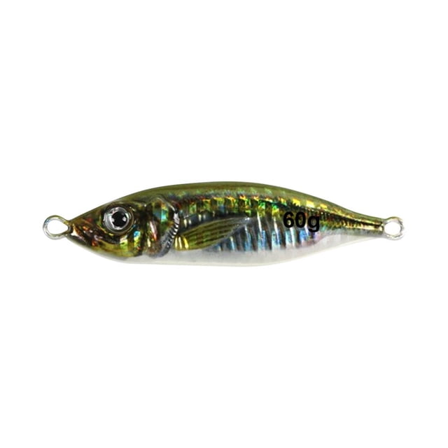 Pesca Señuelo de pesca de caballa luminosa UV con impresión 3D, cebo falso de 6,8 cm y 60g (verde dorado)