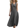 thumbnail image 2 of ClodeEU Women's Sleeveless V Neck Midi Dress,Casual A Line Dress with Button and Pockets Dark Gray,Women's Plus XL, 2 of 5