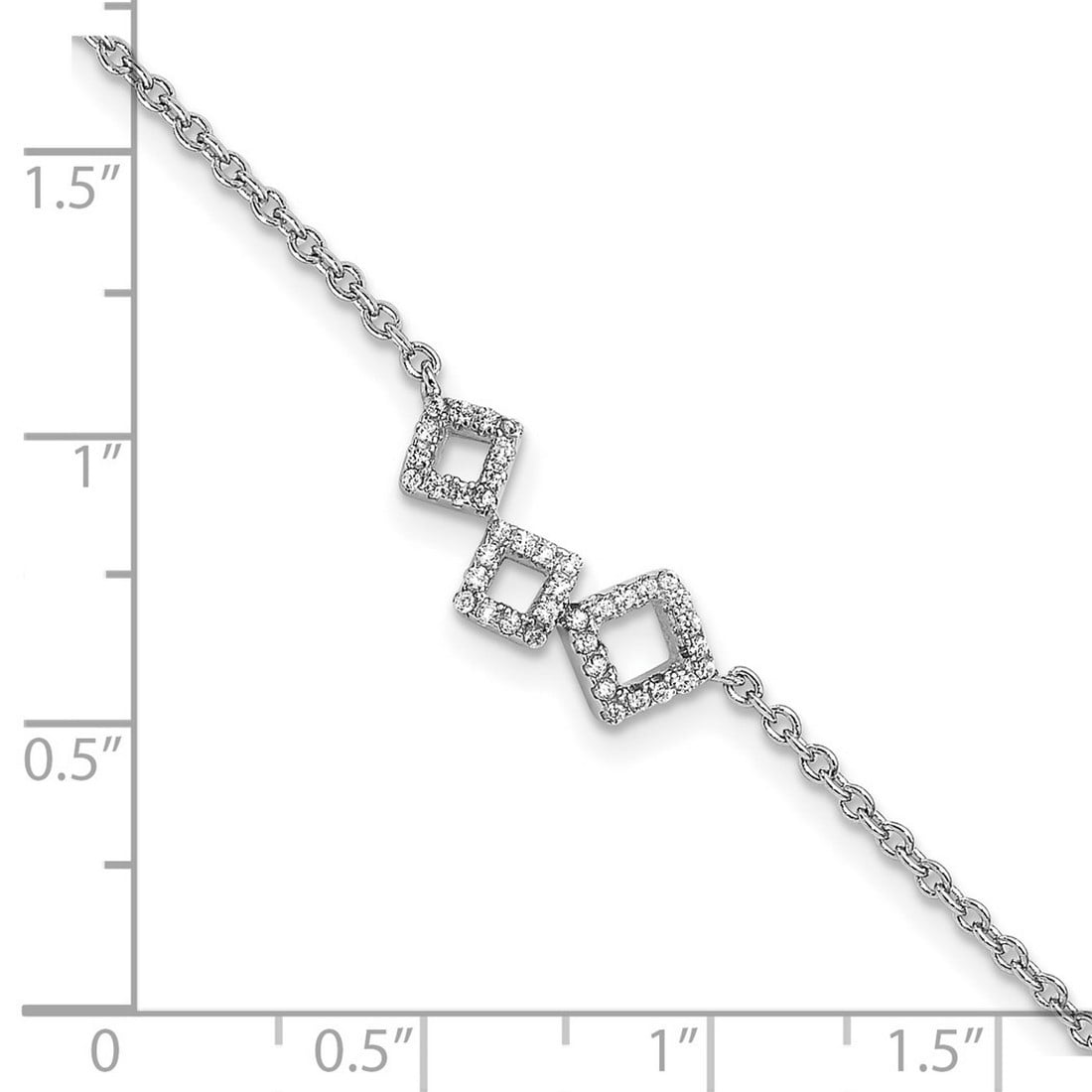 8.25mm 925 Sterling Silver Rhodium Plated Brilliant-cut CZ Geometric Anklet With 1 Inch Extender 9.5 Inch Anklet for Wom