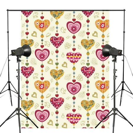 Image of ABPHOTO Polyester Colorful Heart-shaped Pattern Photography Backdrops yellow Holiday Photo studio backgound Wall Bedroom Background 5x7ft