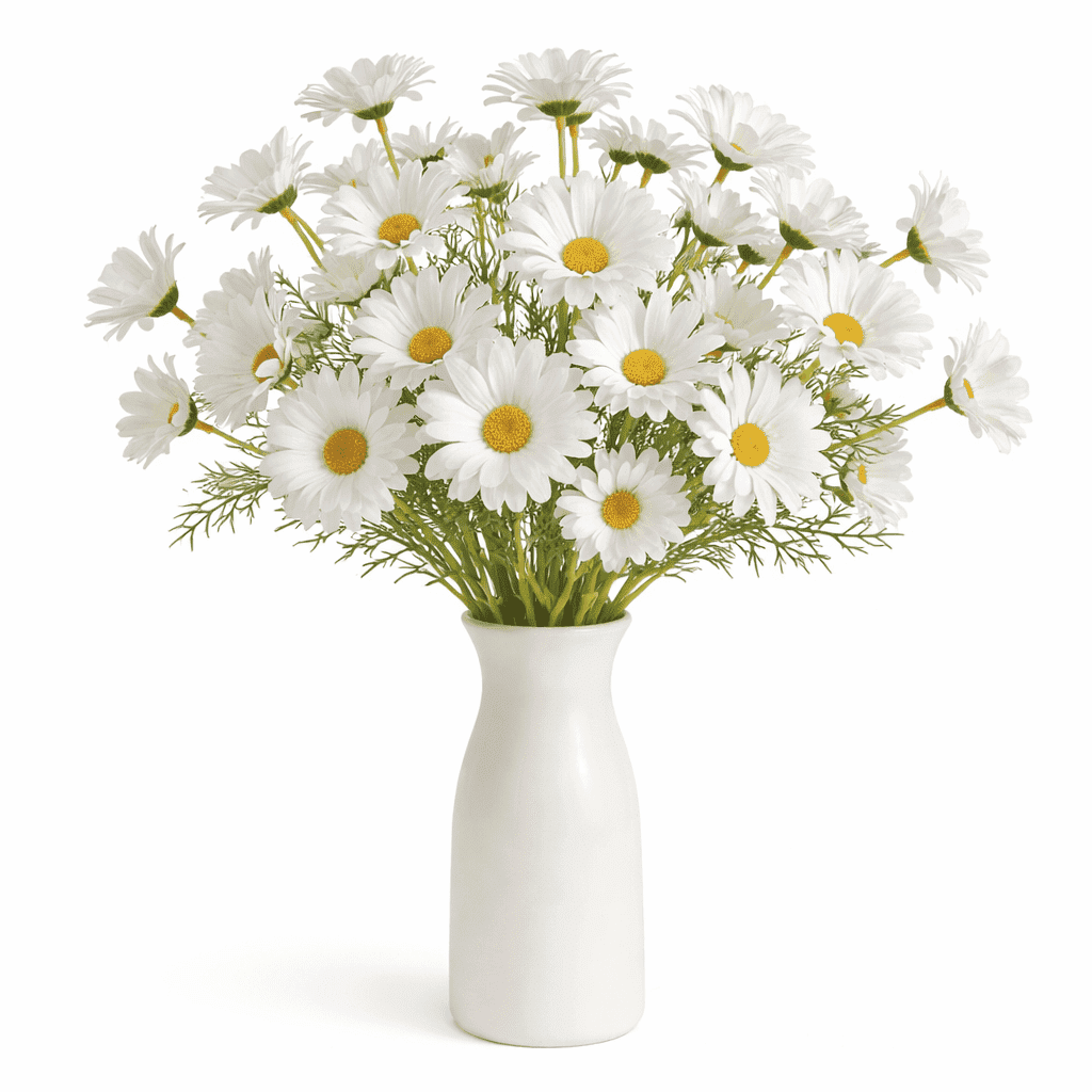 HUIANER 15Pcs Artificial Daisy Flowers, 21" White Daisy Stems, Fake Silk Flowers Bouquet for Home Wedding Table Decor