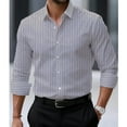 thumbnail image 2 of LNWUY Mens Button Down Shirts Business Casual Long Sleeve Wrinkle Free Dress Shirts for Men Striped Shirts Regular Fit Gray L, 2 of 2