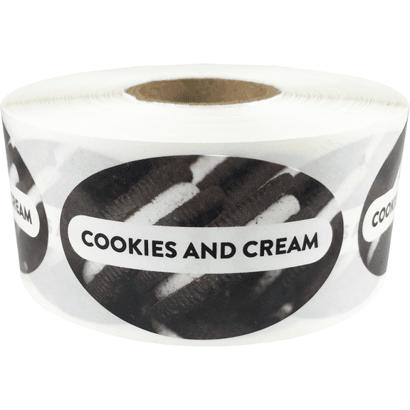 Cookies and Cream Grocery Store Food Labels | 1.25 x 2" inch Oval - 500 Pack | InStockLabels.com
