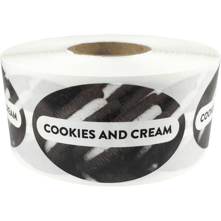 Cookies and Cream Grocery Store Food Labels 1.25 x 2 Inch Oval Shape 500 Total Adhesive