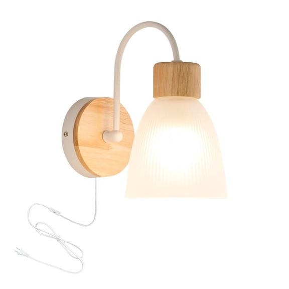 Kiven Wall Mounted Plug-in Sconce Light, Nordic Wall Sconce Lamps Wooden lamp Holder Glass Aisle Lights Corridor Lamp Bedside Reading Light E27(Color :White)