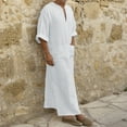 thumbnail image 2 of Thobe for Men Long Sleeve Cotton Linen V Neck Mens Kaftan Thobe with Pockets Kaftan Dresses Dubai Clothes, 2 of 9