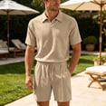 thumbnail image 2 of FRSASU Men's 2 Pieces Set Short Sleeve Knit Polo Shirts Casual Shorts Summer Beach Matching Outfits Khaki, 2 of 9