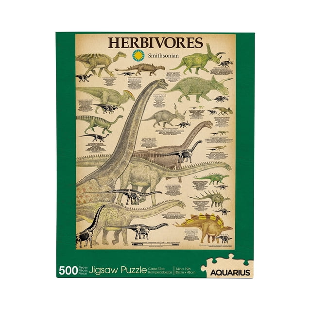 Puzzle AQUARIUS Smithsonian, dinosaurios herbívoros, 500 piezas