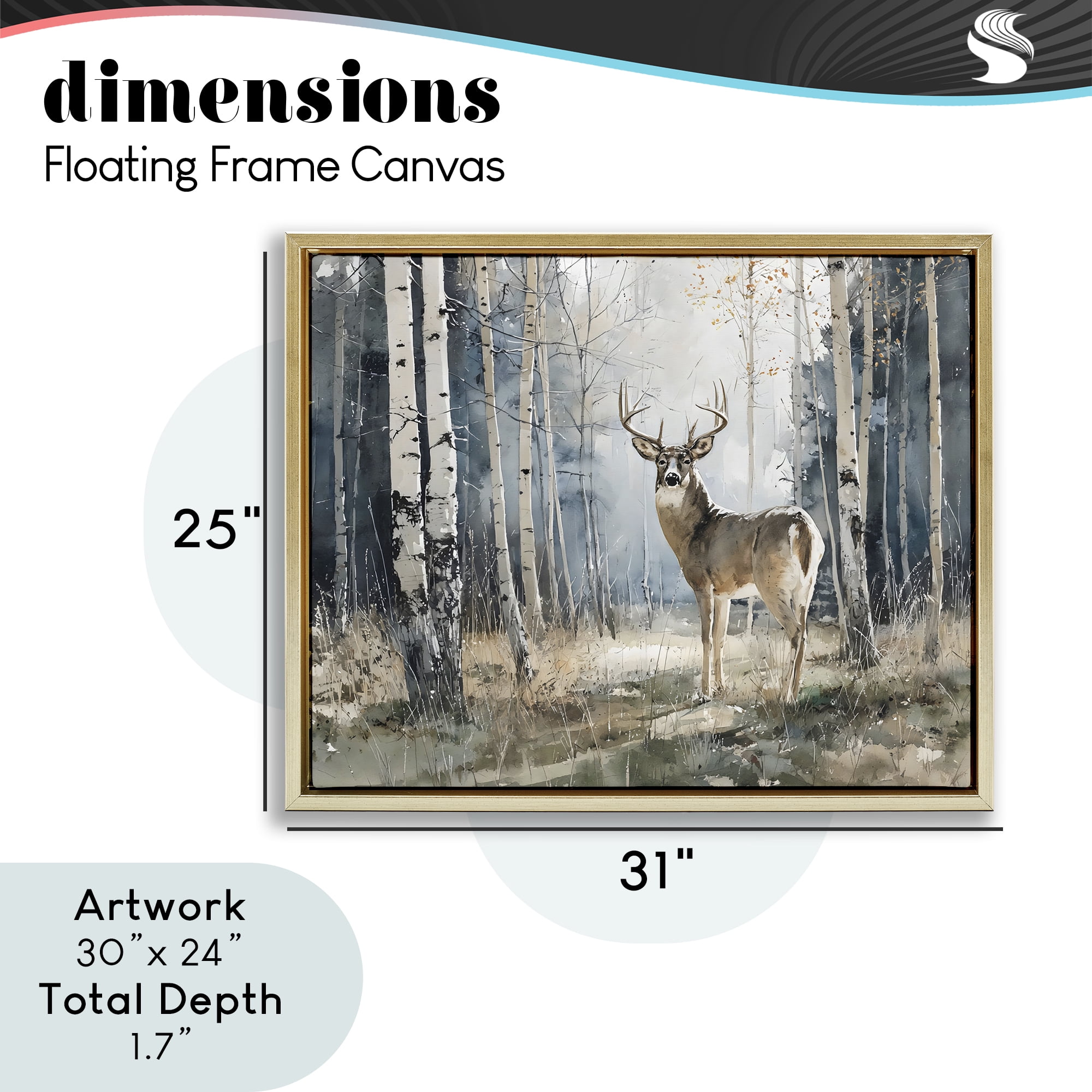 Stupell Industries Lone Stag in Birch Forest Gold Framed Floater Canvas Wall Art, design by Franklyn Gregory