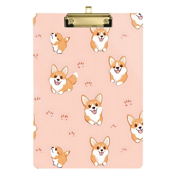 Plastic Clipboard Acrylic Hanging Clip Board with Gold Low Profile Office School Supplies 12.5x9 Corgi and Footprints